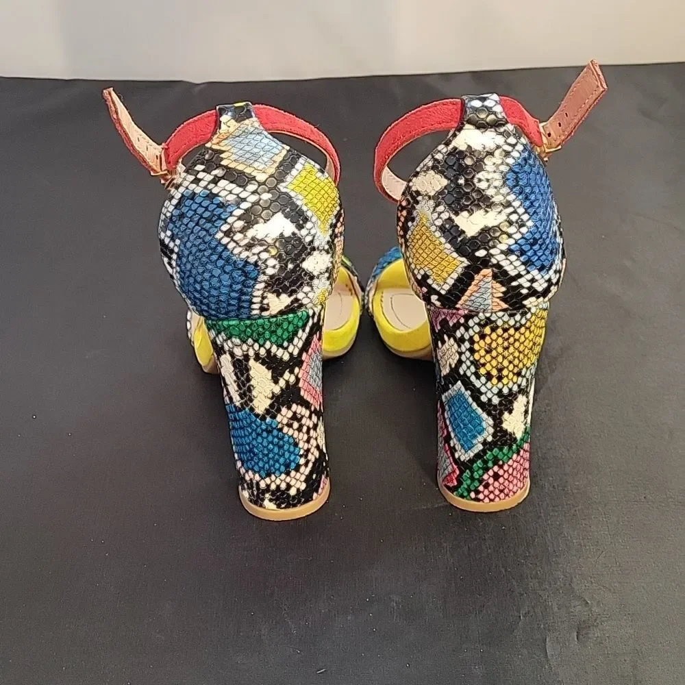 BAMBOO OPEN TOE TWO PIECE SNAKESKIN CHUNKY HEEL SANDAL